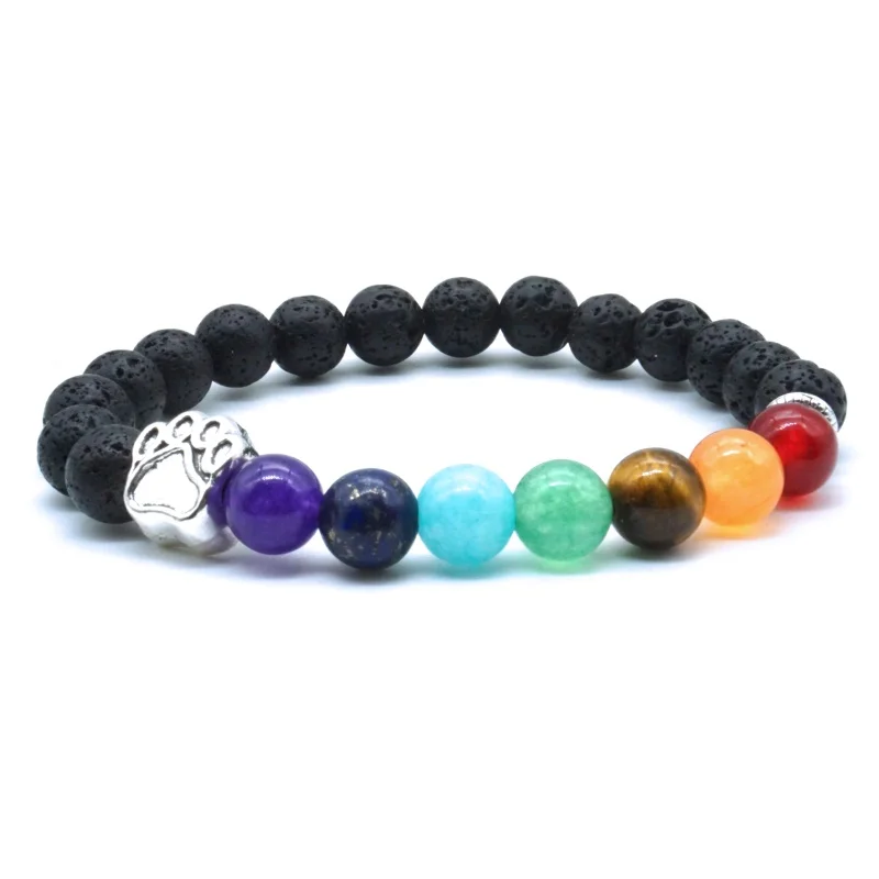8mm Lava Stone Dog Paw 7 Chakra Healing Balance Beads Aromatherapy Essential Oil Diffuser Bracelet Jewelry | Украшения и