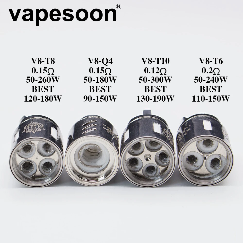 

2pcs Authentic VapeSoon TFV8 Coil Head V8-T10 V8-T6 V8-Q4 V8-T8 V8 RBA Replacement Coils For TFV8 Cloud Beast Tank