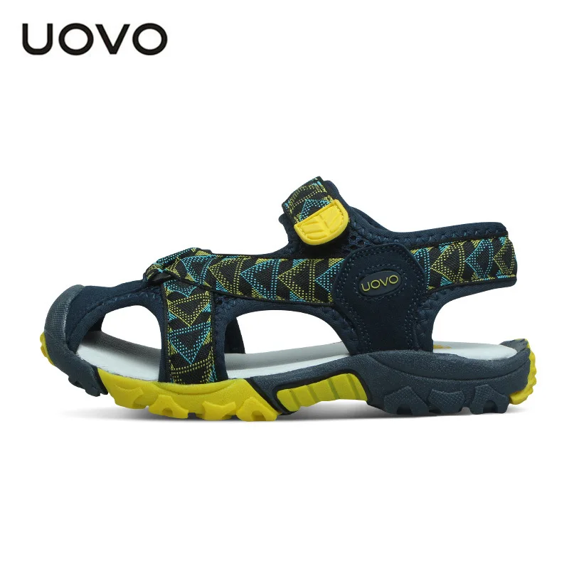 UOVO/ брендовые летние пляжные сандалии; детские сандалии; летняя кожаная обувь для мальчиков; повседневные спортивные сандалии для маленьких мальчиков; Размеры 26#-35 - Цвет: Dark Blue Yellow