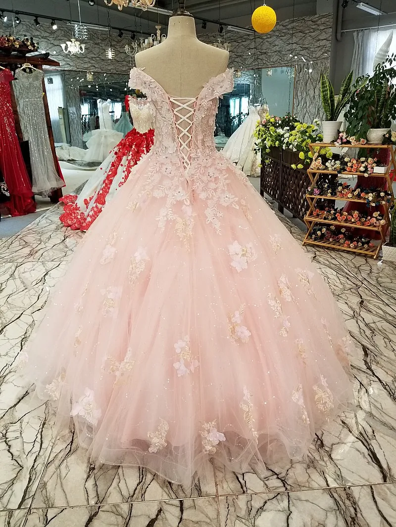 Light Pink Flowers Bride Dress