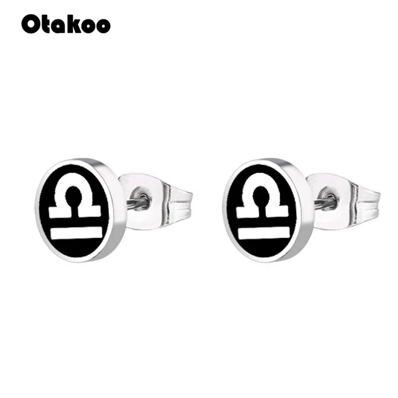 Otakoo мужские серьги из нержавеющей стали весы двенадцать созвездий бриллианты