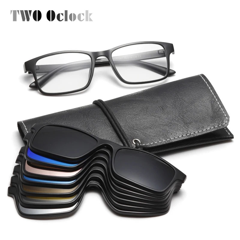 Два Oclock, Гибкие Магнитные солнцезащитные очки, мужские, поляризационные, на клипсах, женские, 7 в 1, ультра-светильник, квадратные очки, 3D оптическая оправа, A2247