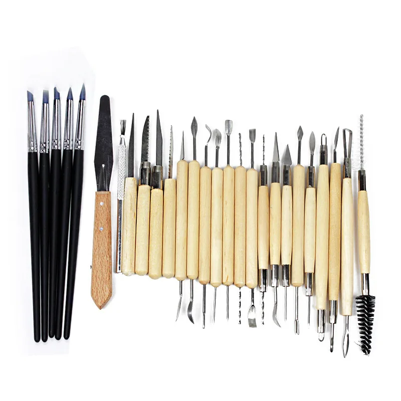 

DINIWELL 27 Pcs Wooden Handle Polymer Clay Sculpting Tool Set Art Pottery Tools Kit For Beginners Professional Art Crafts