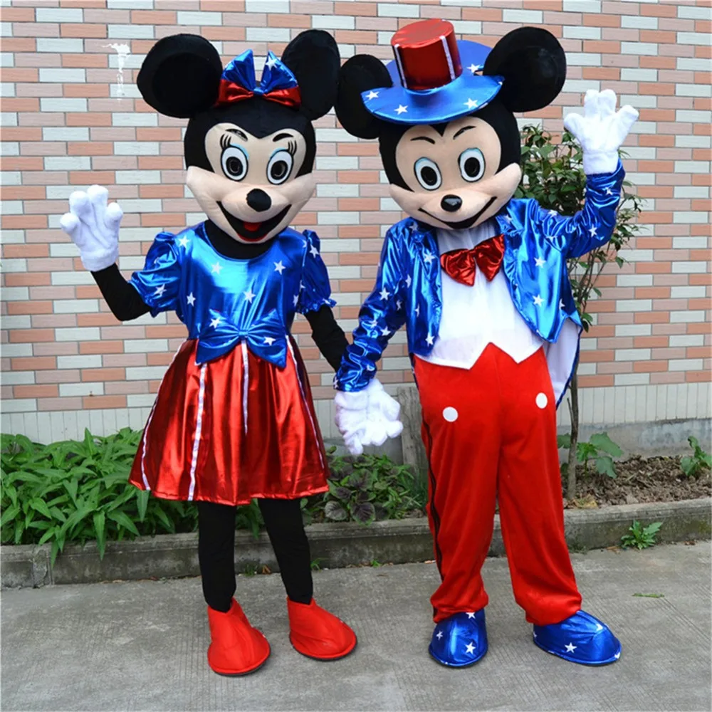 

USA Flag Minnie & Mickey Mascot Costume Cartoon Character Birthday Party Fancy Cosplay Dress Adult Size Outfit