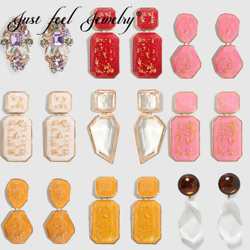 

JUST FEEL Handmade MultiColor Crystal Za Jewelry Drop Dangle For Women Earrings 2019 Wedding Party Earrings Metal Accessories