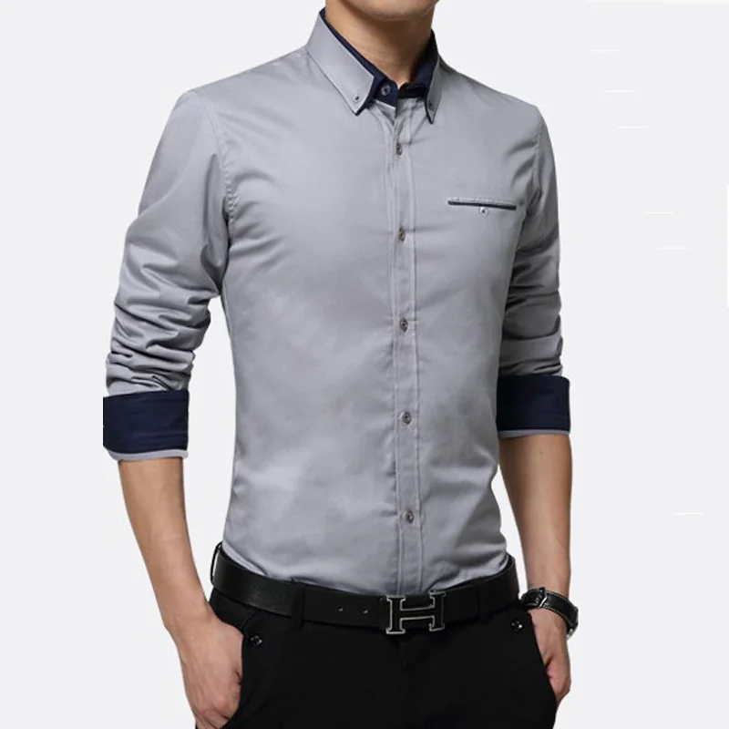 Мужская Повседневная рубашка Slim Fit Мужская Повседневная рубашка на пуговицах с длинным рукавом официальные сорочки мужская одежда