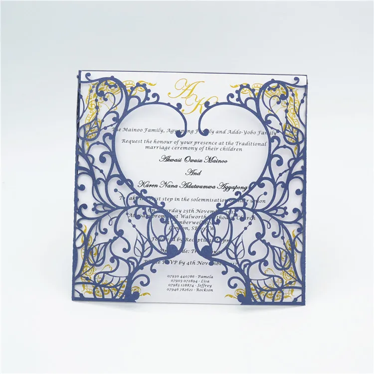 

Delicate lace laser cut navy wedding card invitations