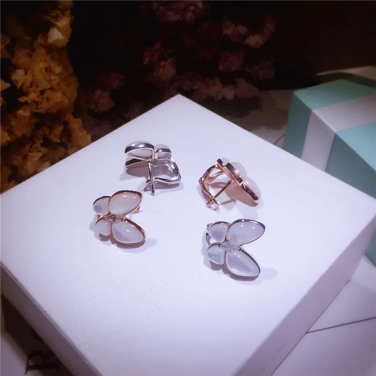 

Hot brand designer 925 sterling silver mother of pearl shell butterfly stud earrings for women party jewelry