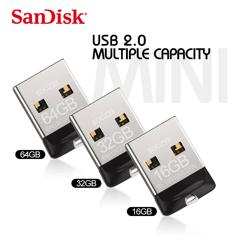 SanDisk Cruzer Fit USB флеш-накопитель SD CZ33 64 ГБ 32 ГБ 16 ГБ 8 ГБ Мини-накопитель USB 2,0 Поддержка официальной проверки