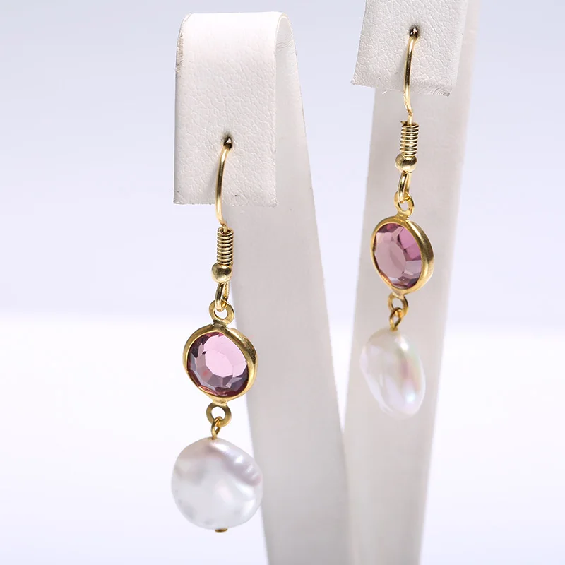 10-11mm Keshi Pearl Earrings Amethyst Dangle Earrings French Hook 925 Silver Earrings Trendy Jewelry For Women Fine Jewelry