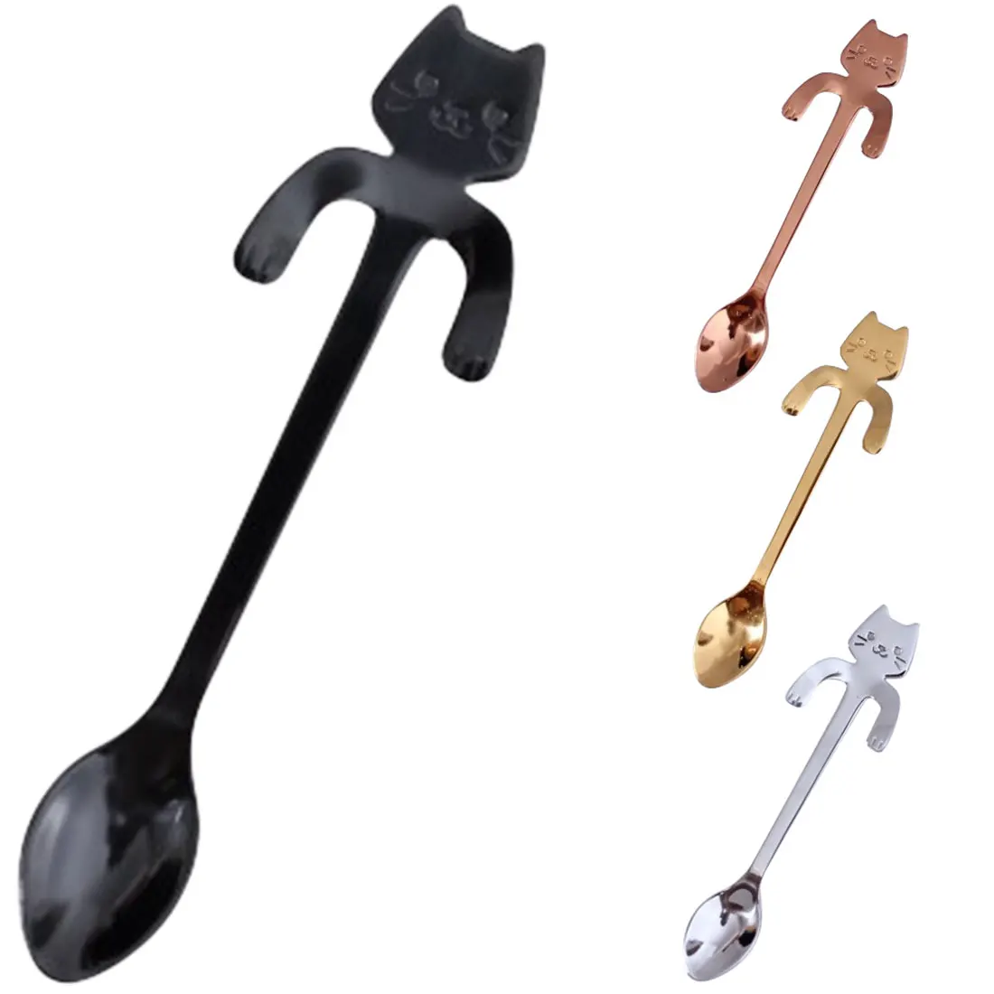 

Portable tableware kitchen gadget reusable coffee tea spoon handle spoon stainless steel cute mini cat coffee tea spoon hanging