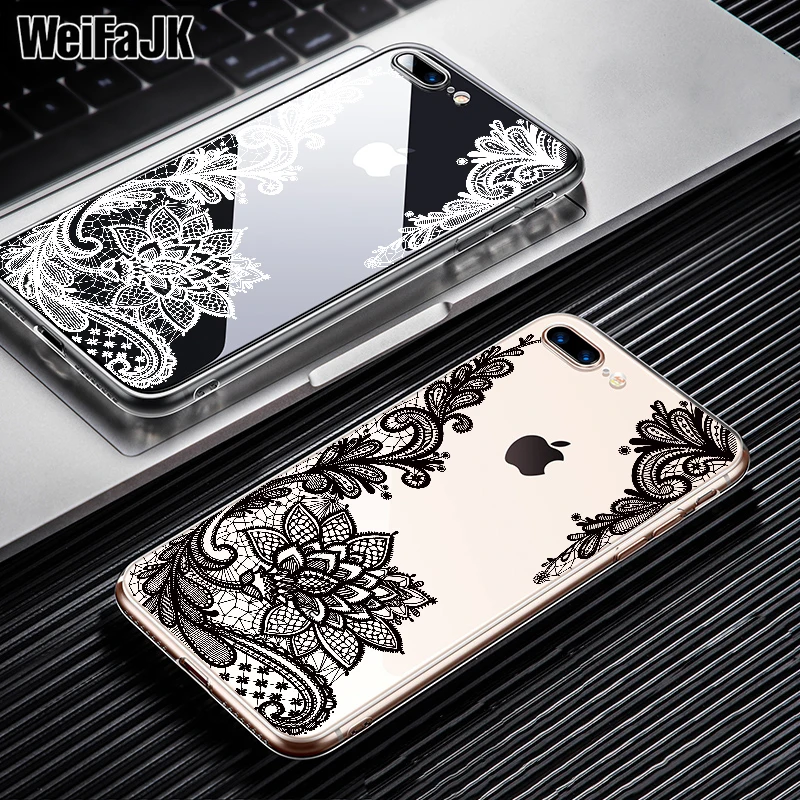 

WeiFaJK Lace Phone Case For iPhone 7 7Plus 8 8Plus X Flower Silicone Cases For iPhone 6 6s Plus 5s SE Soft TPU Protective Cover