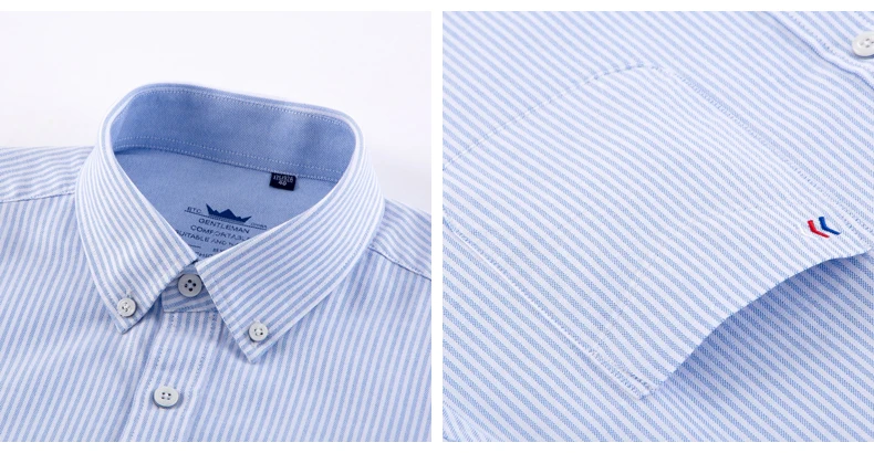 Мужские рубашки из хлопка с пуговицами для офиса и работы, в полоску, оксфордские рубашки с левым нагрудным карманом, Смарт-Повседневная приталенная рубашка