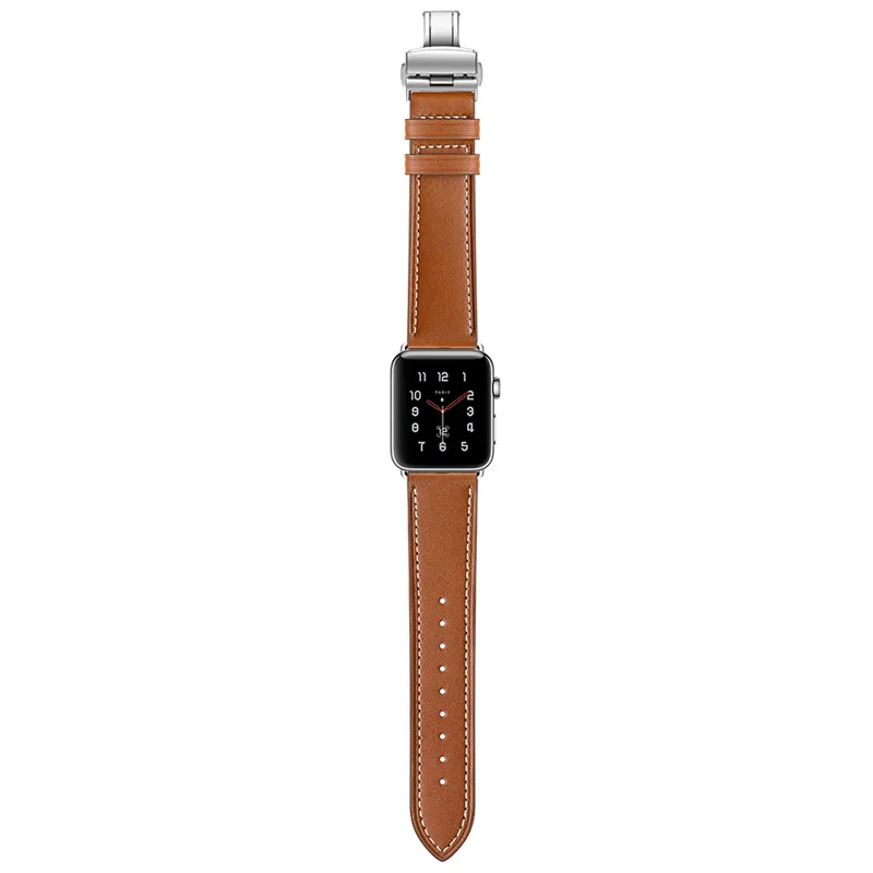 Серебряный Бабочка застежка розовый кожаный ремешок для Apple Watch Series 1 2 3 полосы замена Браслет Петля ремень для iWatch