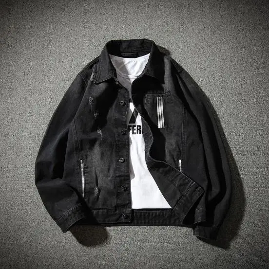 Solid Casual Slim Mens Denim Jacket Plus Size 5XL Bomber Jacket Men High Quality Cowboy Men