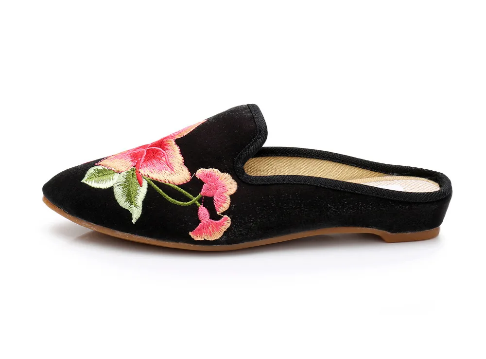 Veowalk/Женские Фланелевые тапочки на плоской подошве с вышивкой в китайском стиле; летние женские повседневные удобные туфли с вышивкой и острым носком