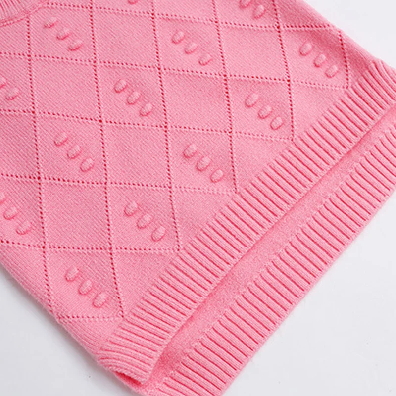 Hollow Out Baby Girl Sweater Vest Diamond Pattern O-Neck Sweet Princess Sleeveless Outfit Children's Knitting Pullover High Quality (1)