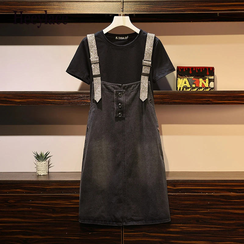 

Plus Size 5xl Denim Overall Set Women 2019 Summer Loose Top and Casual Jumpsuit Set Jeans Romper Fashion Female Set Oversize