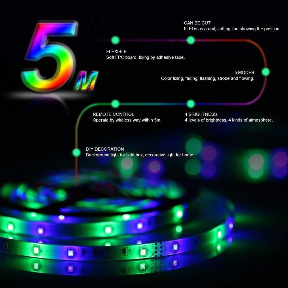 5 м 10 м 15 м Светодиодная лента 12 в 60 светодиодный s/m RGB световой шнур SMD 2835 гибкая светодиодная лампа многоцветный светодиодный шнур+ светодиодный контроллер+ адаптер