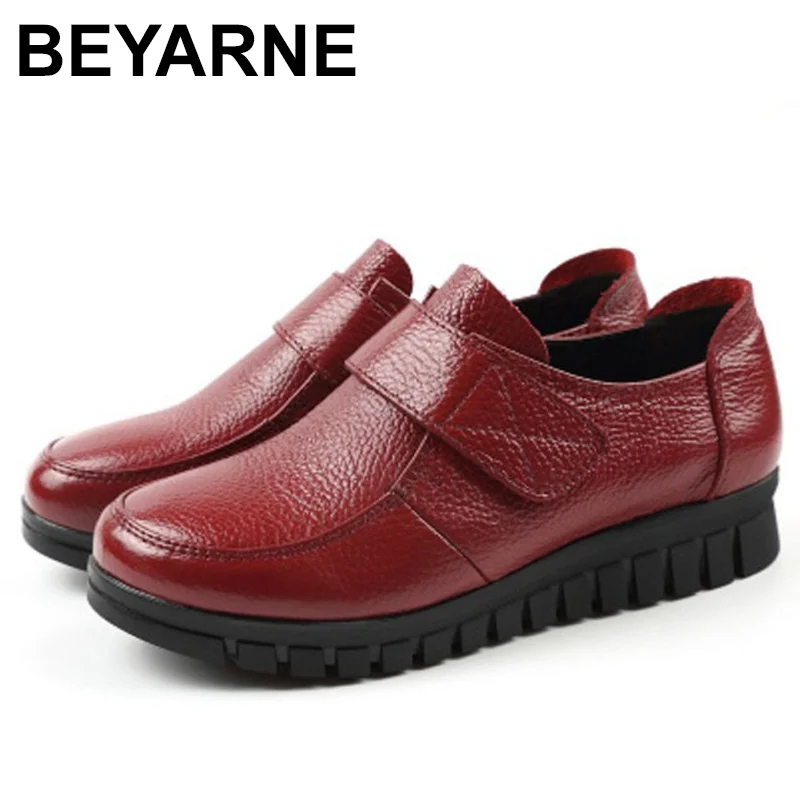 

BEYARNESpringautumn new leather mother single shoes middle-aged softcomfortable large size woman shoes grandmother flatshoesE032