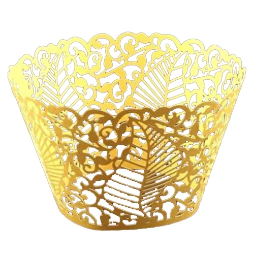 

NHBR 12pcs Laser Cut Cupcake Wrapper Wrap Case Wedding Birthday Tea Party Cake Decorating(Golden)