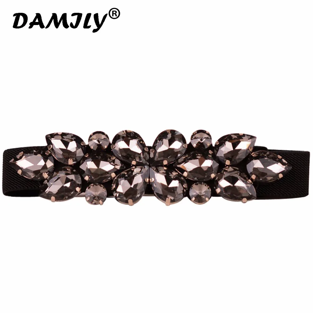Fashion Women Belt Luxury Rhinestone Design Stretch Waist Dress Belts Brand New Skinny Elastic
