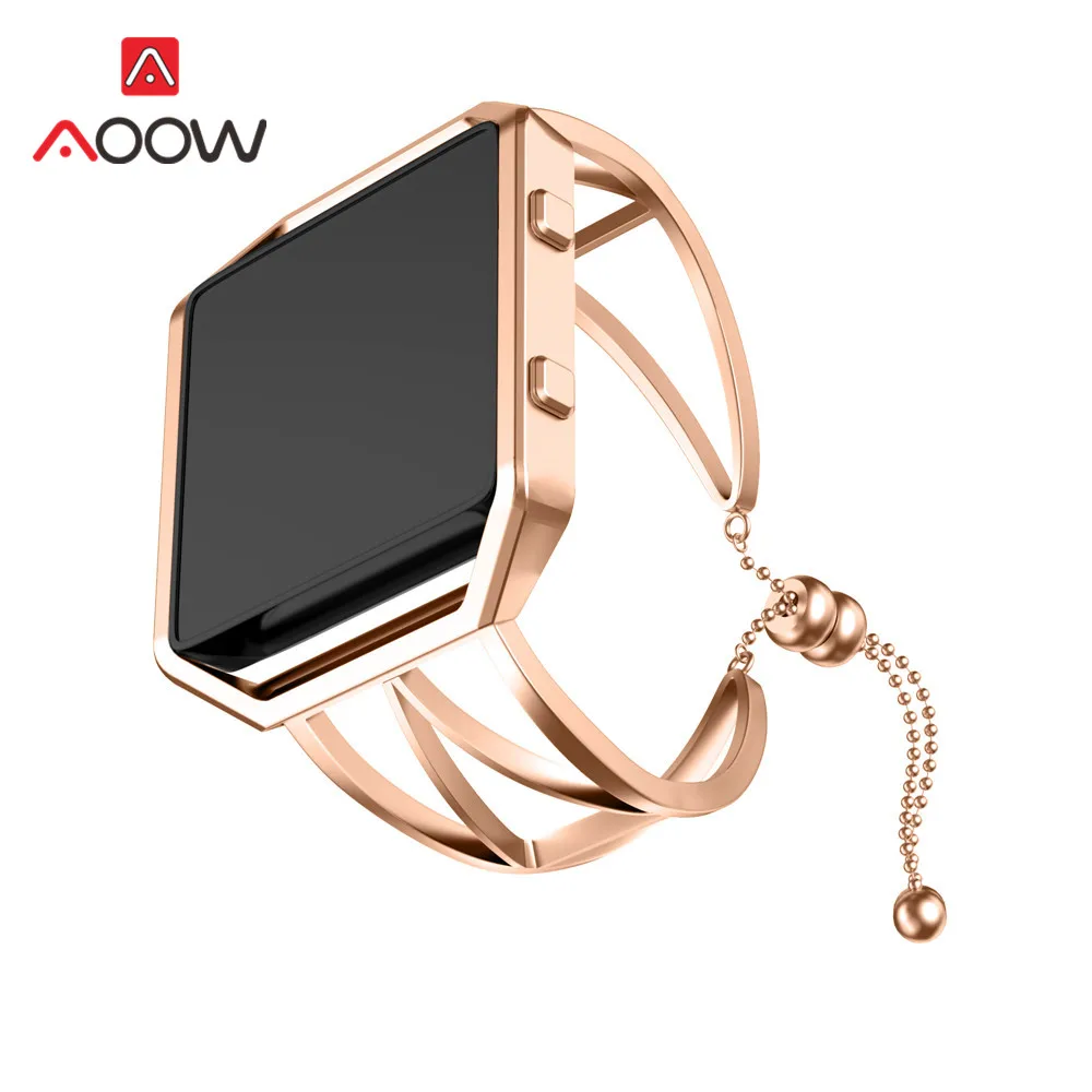 Luxury Stainless Steel Jewelry Bracelet for Fitbit Blaze / Versa Rose Gold Hollow Women Watchband Strap Band for Smart Watch