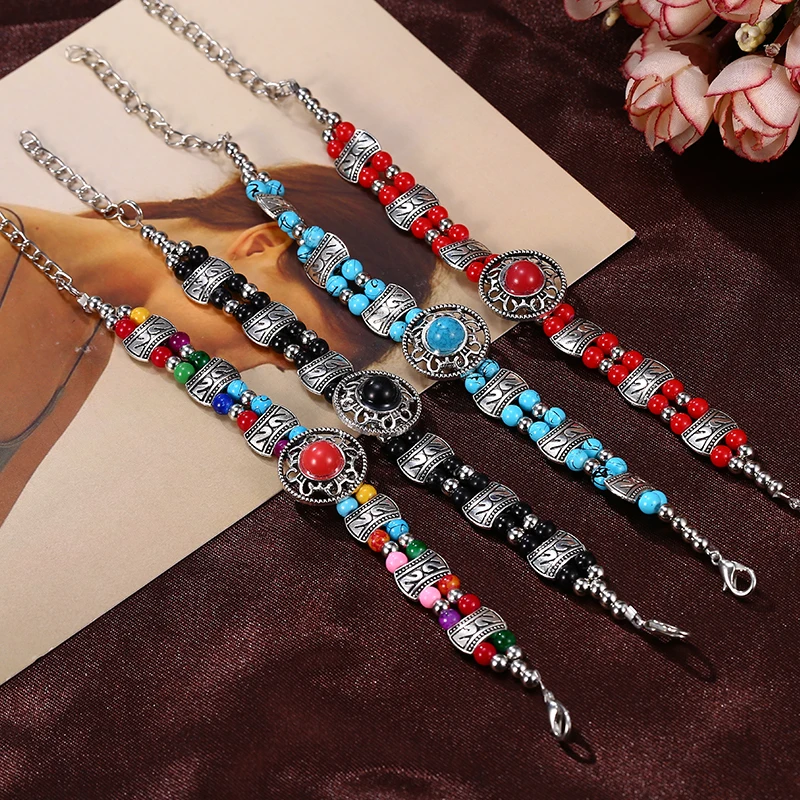 HOCOLE Новая мода натуральный камень красочная змея браслет браслеты для женщин Винтаж многослойный металлический браслет ювелирные изделия индийский