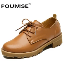 Pounise/ г. Весенние новые женские оксфорды из натуральной кожи обувь на шнуровке с круглым носком женская обувь на плоской платформе