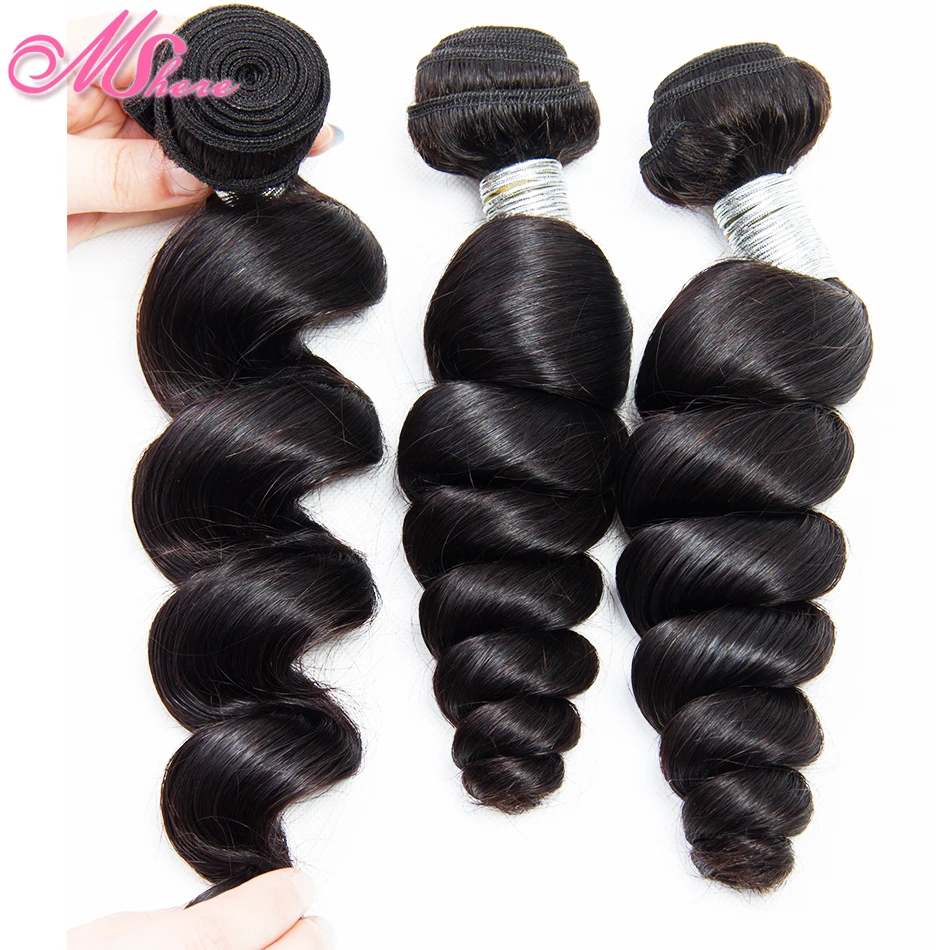 Brazilian Loose Deep Wave Bundles 100% Human Hair Extensions Mshere Remy Weaves 4 Can Make Full Wig Natural Color | Шиньоны и парики