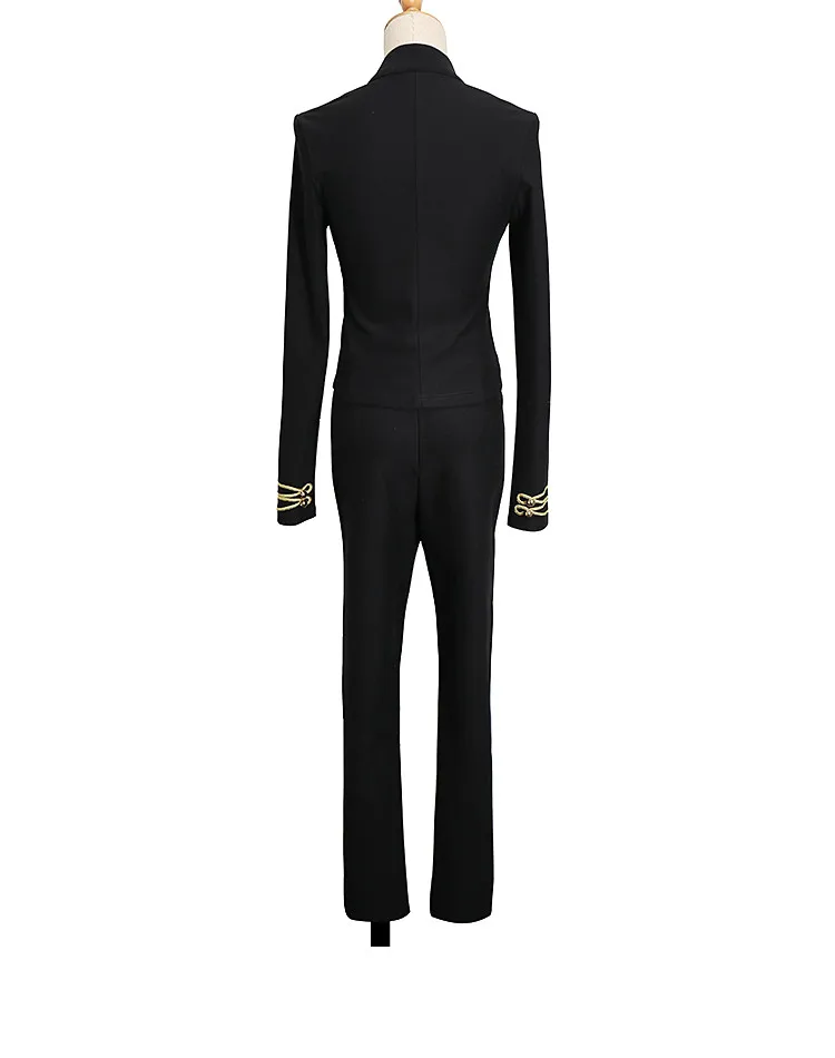 Женский комплект из двух предметов золотая вышивка молния спереди короткая куртка пальто+ карандаш Bootcuts брюки набор уличная одежда кроп-топ подиумный костюм