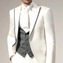 Белые Свадебные смокинги для мужчин модный мужской костюм бренд мужской блейзер деловой Тонкий пиджак костюм брюки Лидер продаж(куртка+ брюки+ жилет+ галстук