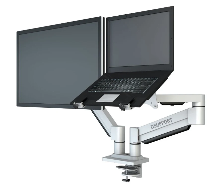 

M221 Aluminum Alloy Full Motion Desktop Clamping Monitor Mount + Laptop Support Dual Arm Loading 1-8kgs Each Head