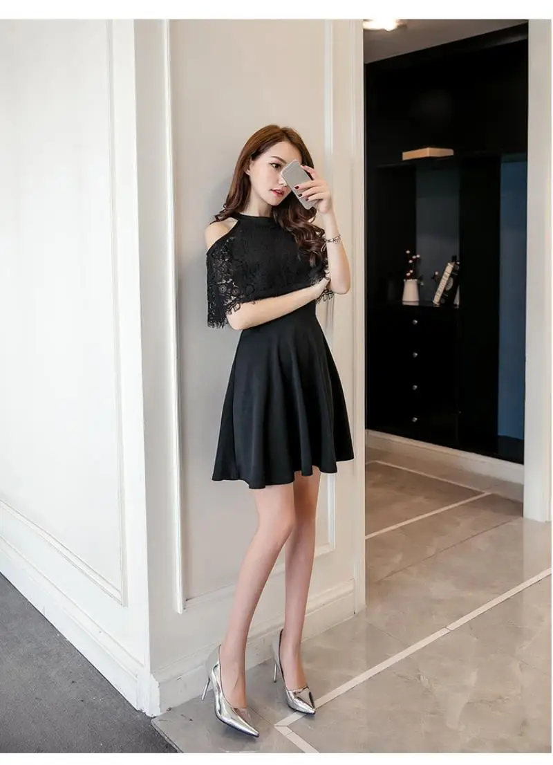 2018 New Arrivals Summer Women dress Short Sleeve Slim Hollow Out Lace A Word Is Bitter Fleabane Dresses Free Shipping