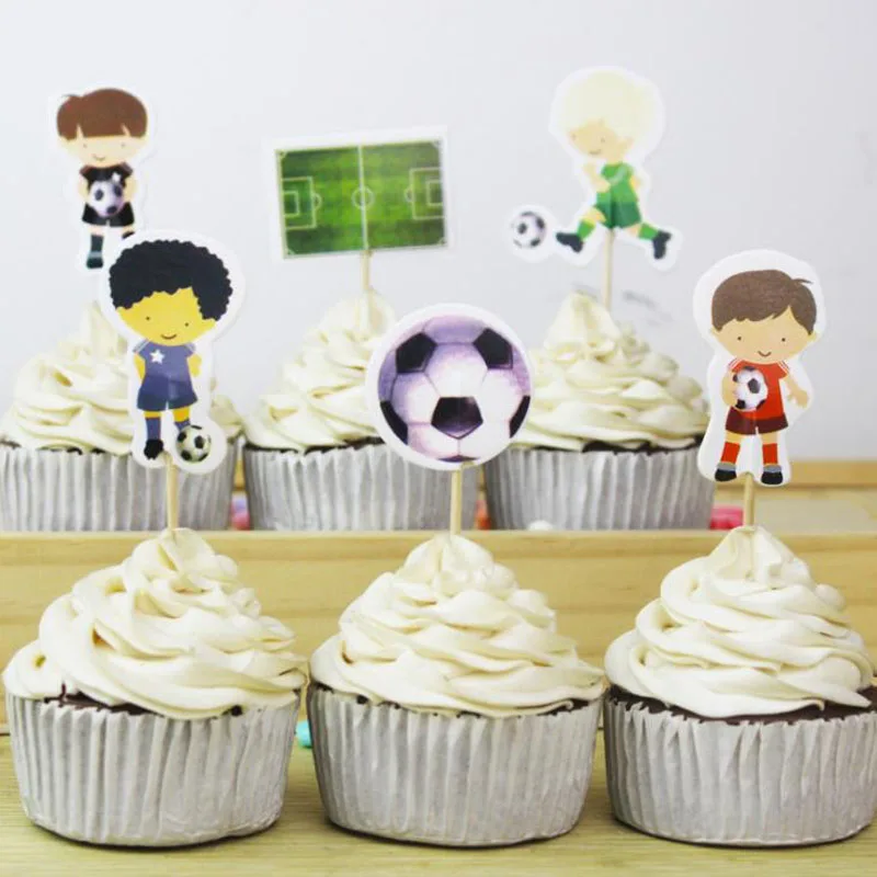 

24 Pcs/pack Kawaii Play Football Cake Hat Sport Boys Party Cupcake Toppers Picks Kids Birthday Family Party Cake Decorations