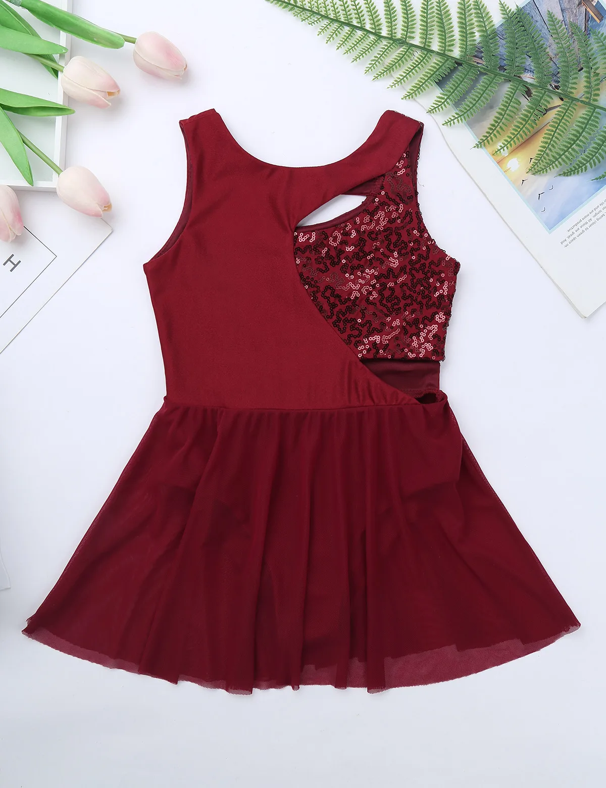 Kids Girls Ballerina Tutu Shiny Sequins Asymmetrical Figure Ice Skating Ballet Dress Gymnastics Leotard Lyrical Dance Costumes