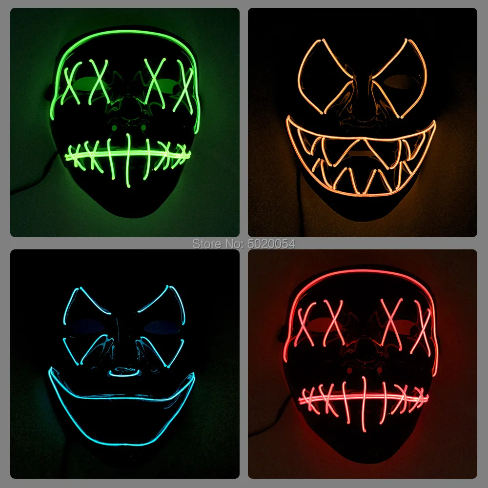

Adult scray clown led rave Mask Ghost Cosplay EL Mask Carnival Decor Light Up Glowing Mask Masquerade