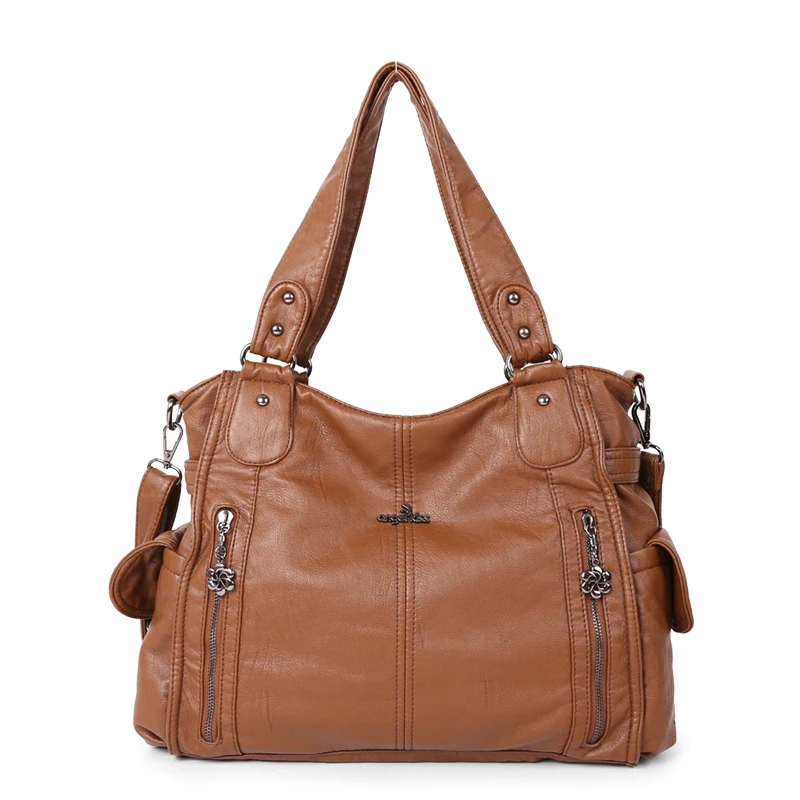 

CGMANA Brand Fashion Women Handbags Female 2018 New Casual Tote Bags Ladies Handbags Large Capacity Washed Soft Leather Handbags
