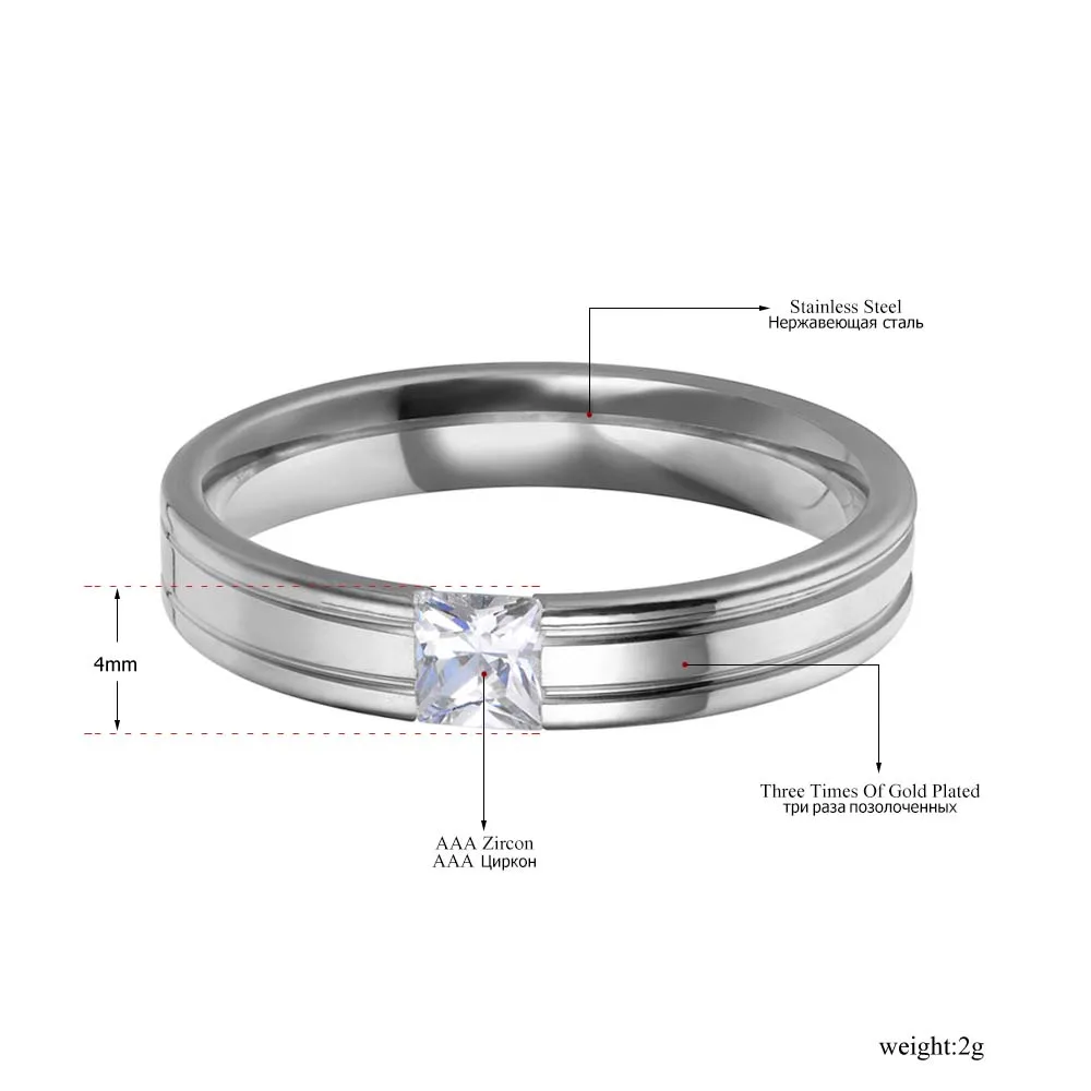 Jeeango простое одинарное кольцо из нержавеющей стали с кристаллами CZ для женщин золото/белый цвет Свадебные обручальные ювелирные Кольца Подарочные R17156