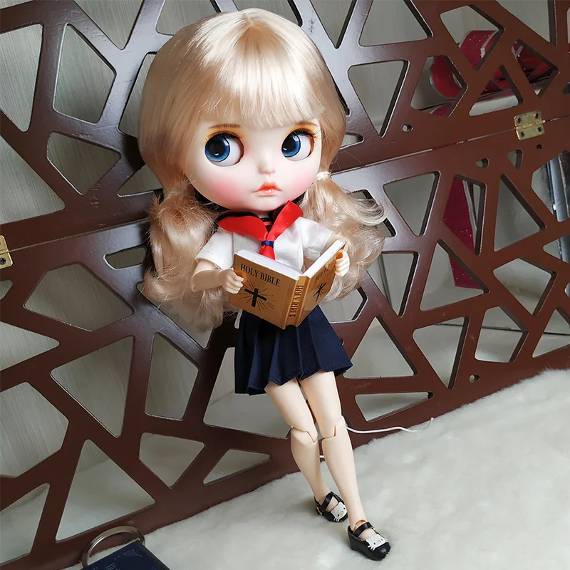 

ICY factory blyth doll 1/6 bjd white skin joint body pale blonde golden hair new matte face Carved lips with eyebrow closed eyes