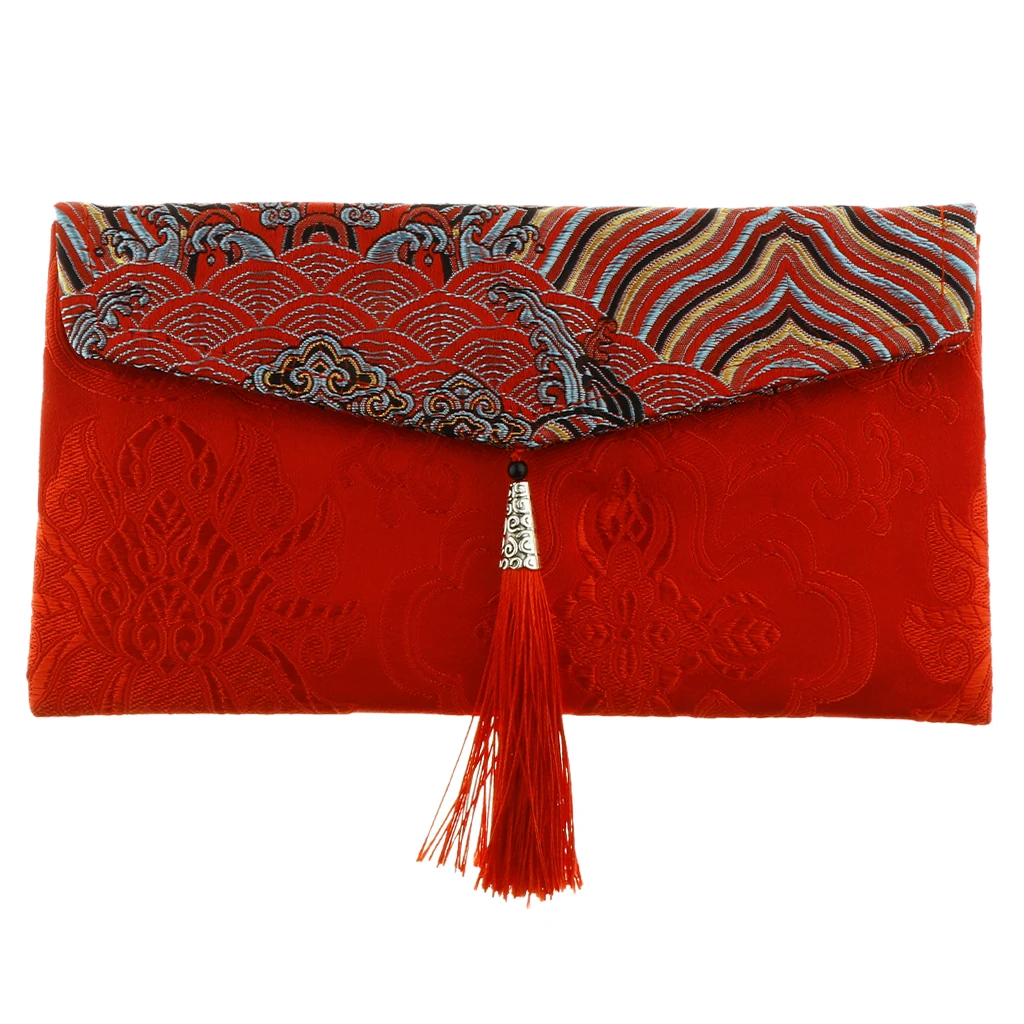 Chinese Knot Coin Traditional Wedding New Year Red Money Envelope Bag Tassel Cloth Embroidery Packet Gift Party Favor Purse