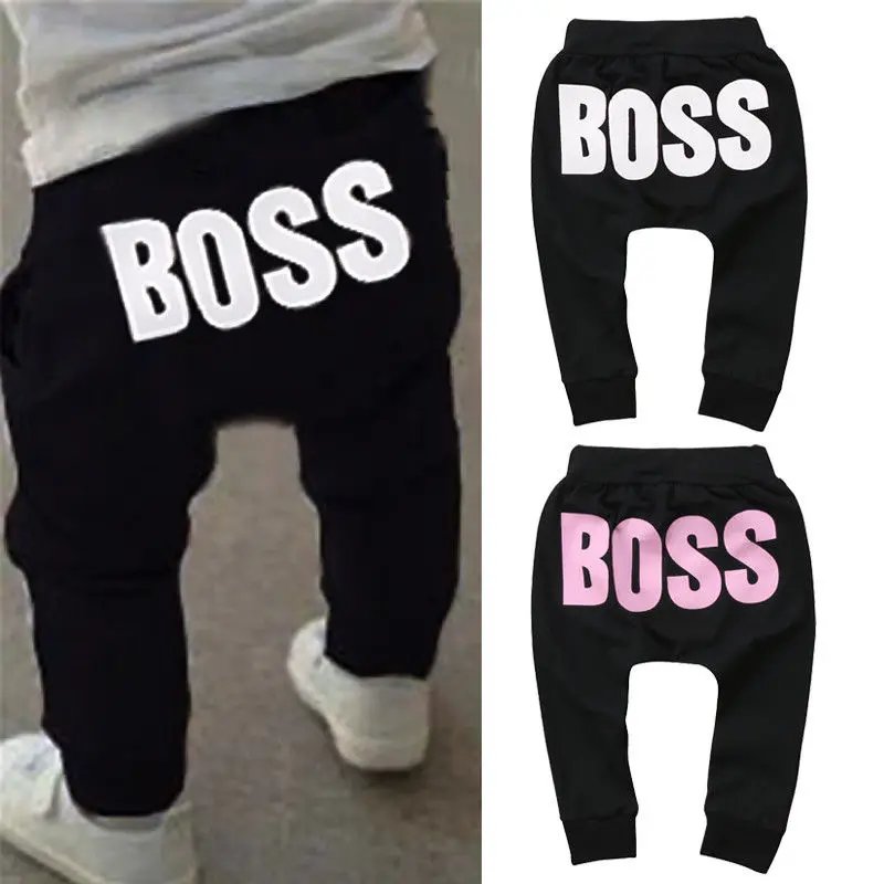Kids Baby Boy Girl Casual Unisex Harem PP Pants BOSS Letters Printed Children Clothes Elastic High Waist Trousers Leggings | Мать и