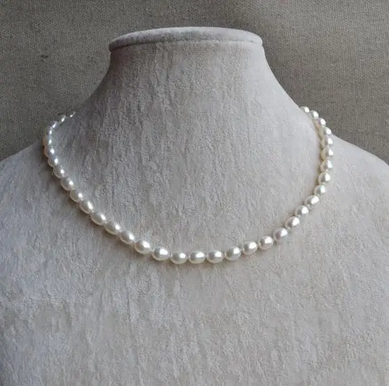 

White Pearl Jewelry, 18 Inches 6-7mm Rice Freshwater Pearl Necklace,100% Real Pearls Necklace,Girl's Lasy's Jewelry