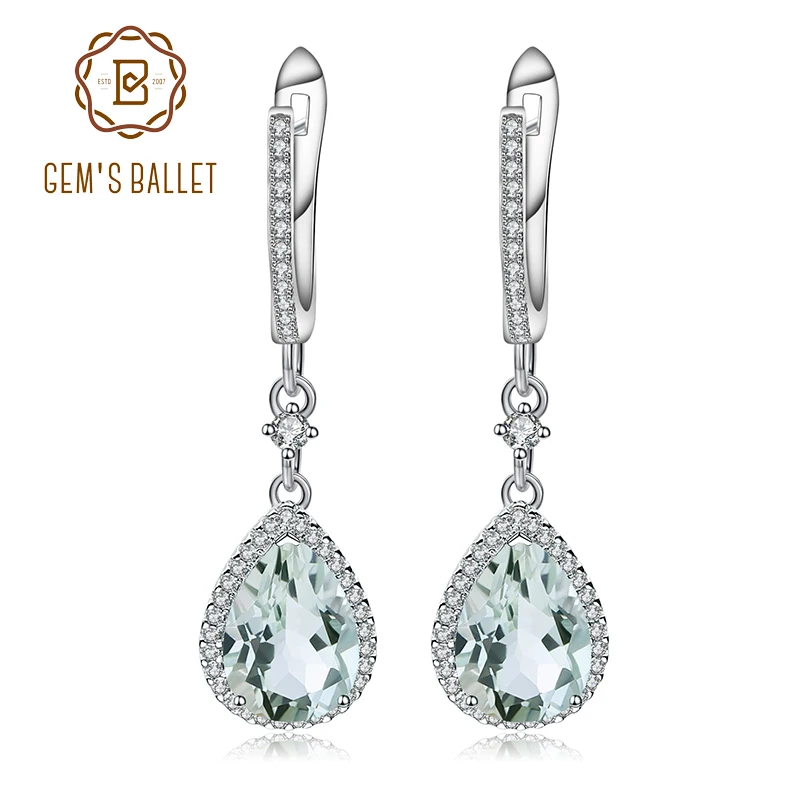 Женские серьги подвески GEM'S BALLET из серебра 925 пробы с натуральным зеленым