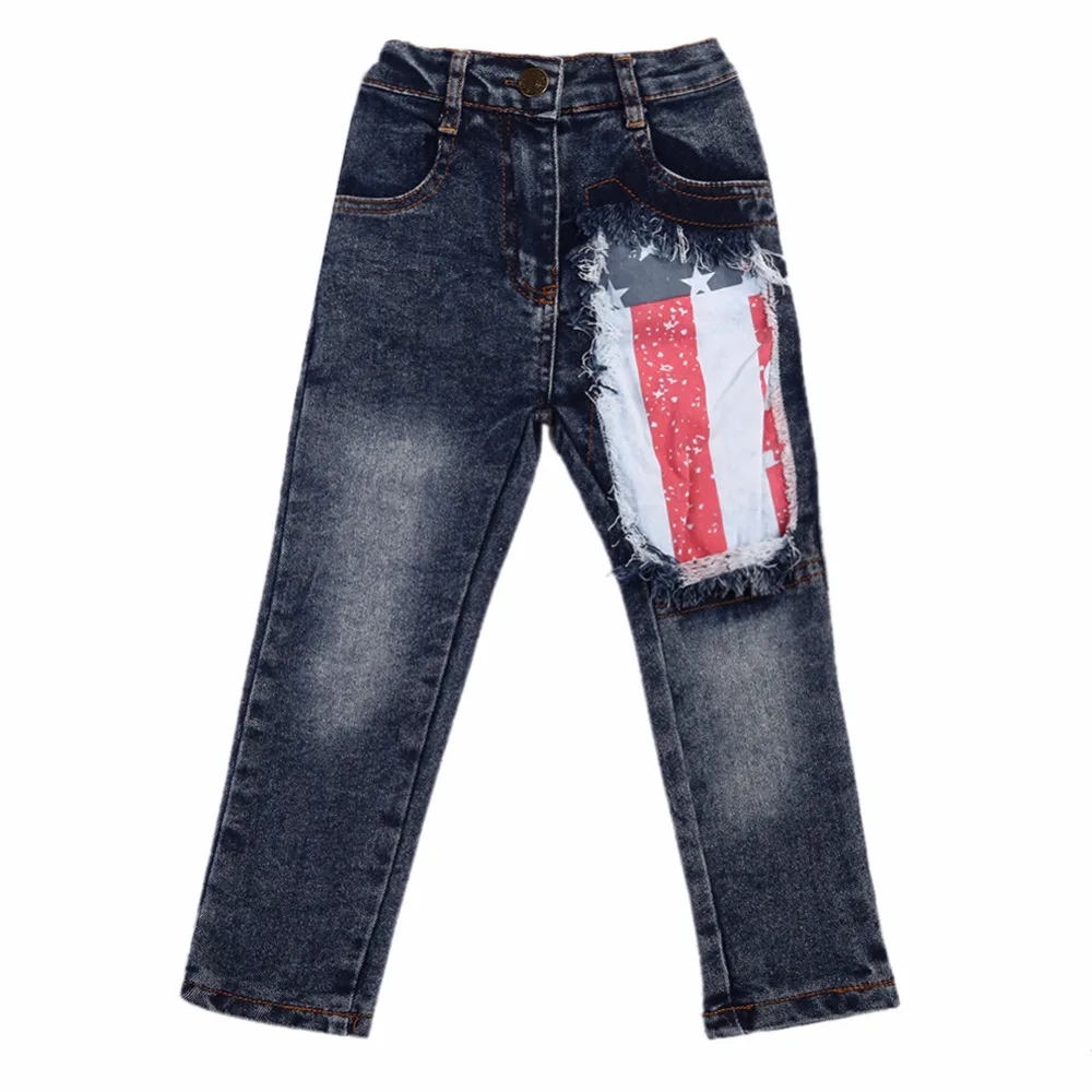 Fashion Denim Pants Boys Ripped Jeans 2 6 Yrs Baby Boys Jeans Kids Clothes Cotton Flag Printed