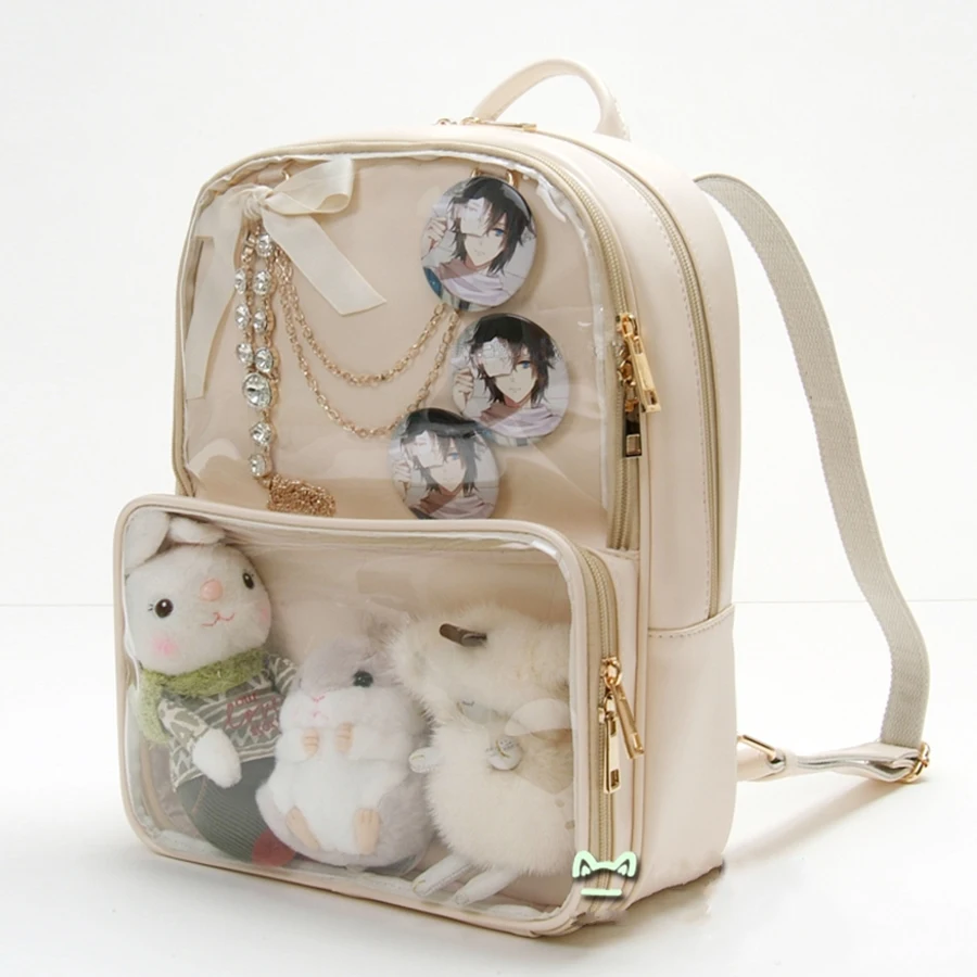 

Kawaii Clear Transparent Women Backpacks Harajuku Itabag PVC Jelly Candy Color Student Schoolbags Book Bag for Teenager Girls PU
