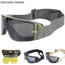 Военные армейские тактические очки с 3 линзами зеленые Баллистические ветрозащитные защитные тактические очки для страйкбола пейнтбола