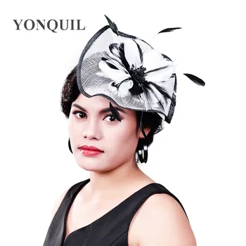

New 2018 Elegant Ladies Sinamay Wedding Fascinator Hat Bridal Cocktail Hats with Feather For races church wedding party headwear