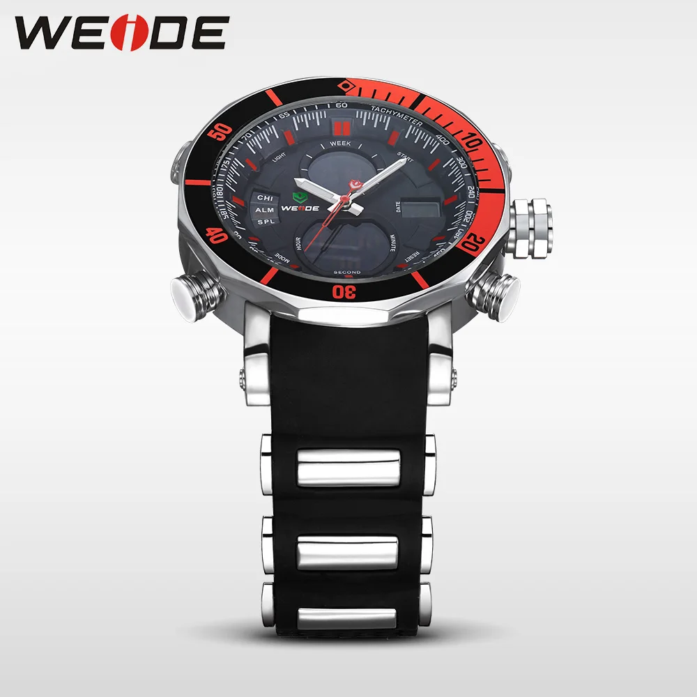 WEIDE Уникальные красные черные мужские цифровые часы с двойным циферблатом из нержавеющей стали с большим циферблатом 30 м водонепроницаемые часы Relogio Masculino