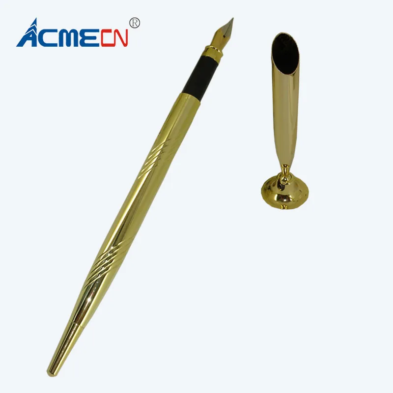 ACMECN Pen with Base Classic Fountain Pen with Stand Metal Engraving